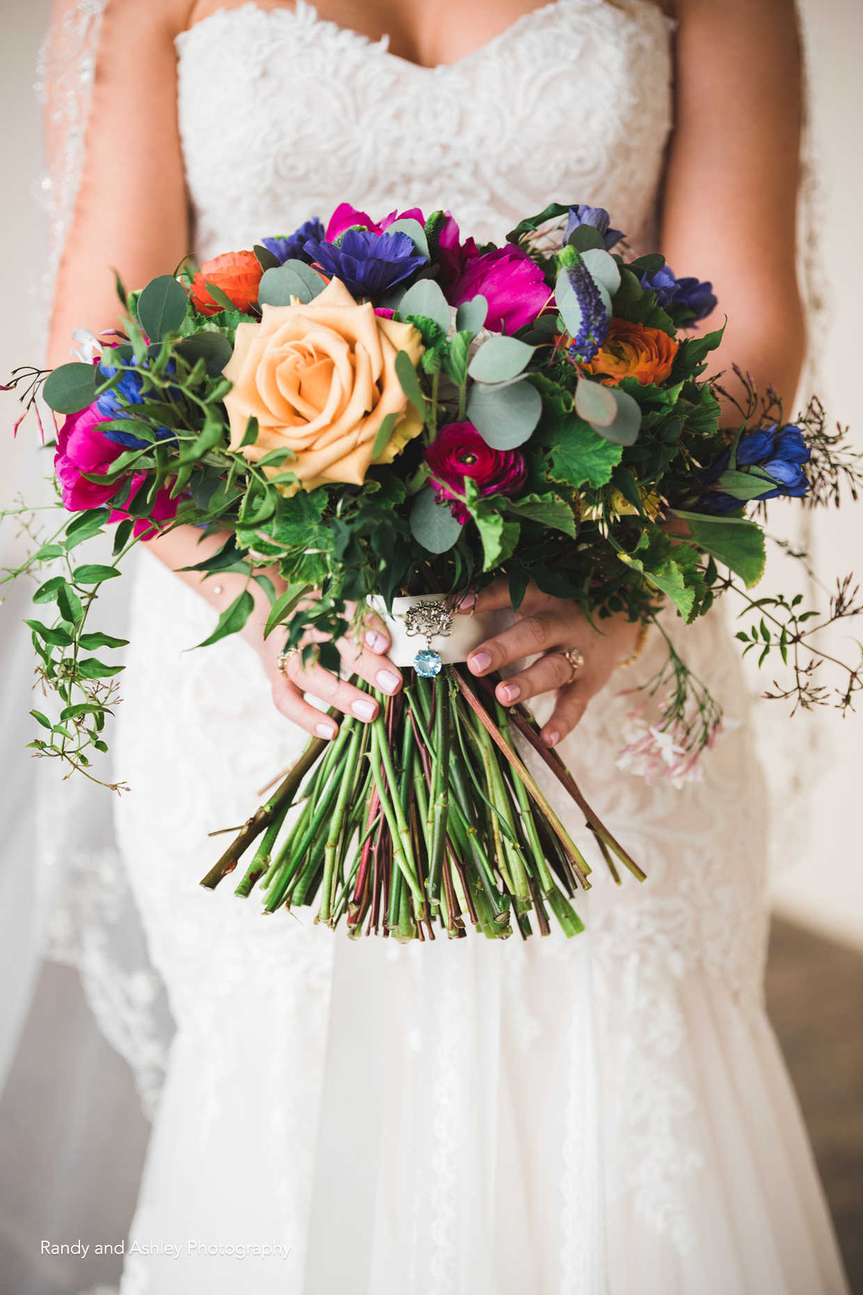 Stunning wedding bouquet at Casa Real at Ruby Hill Winery (www.casarealevents.com). Photo by: Randy and Ashley Photography. Bouquet by: Enchantment Floral