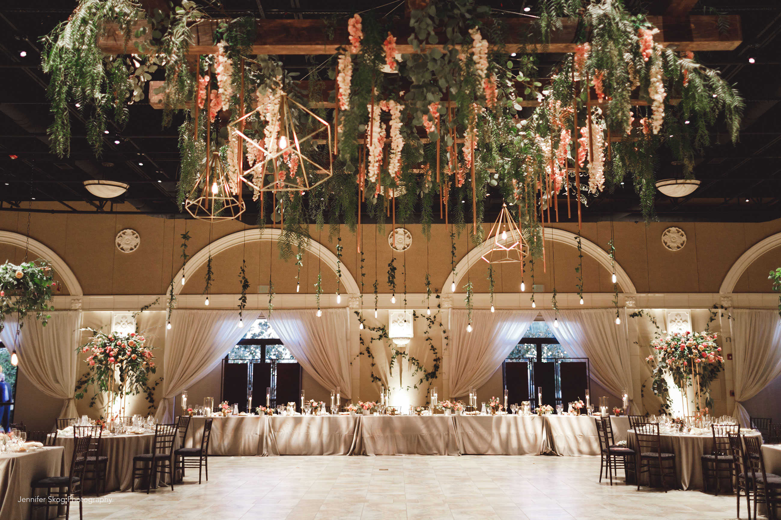 Gorgeous wedding reception at Casa Real at Ruby Hill Winery (www.casarealevents.com). Photo by: Jennifer Skog Photography; Florals: Nicole Ha Design;  Lighting: Fantasy Sound Events  Rentals: Pleasanton Rentals